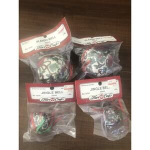 FIBRE-CRAFT Vtg Sleigh Bells Lot Of 4 Christmas Poinsettia Floral Designed New